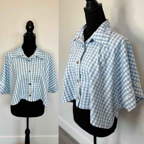 Hers & Mine Blue and White Checkered Button Up (Small) - Picture 1 of 10